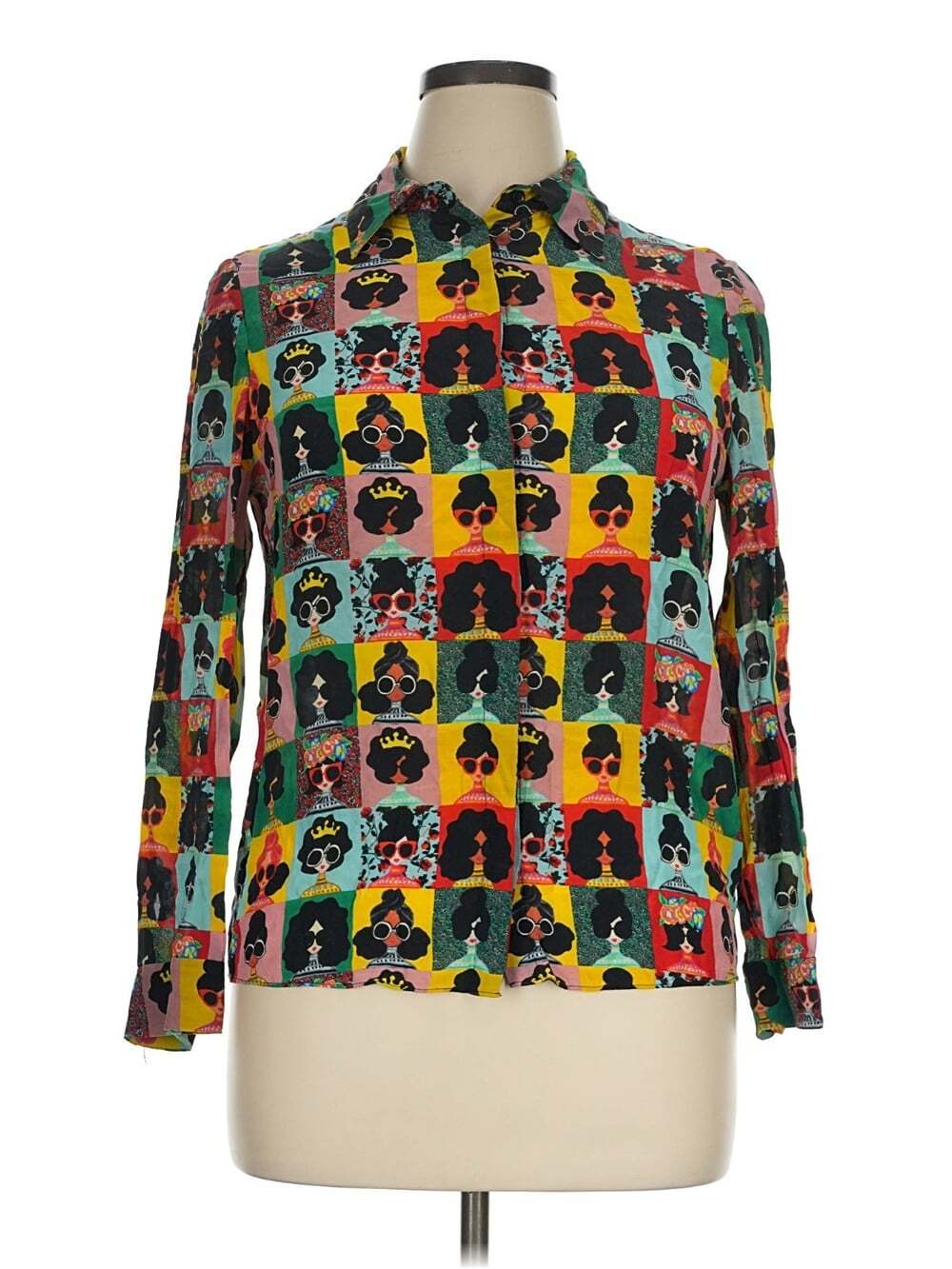 Alice + Olivia Willa Stace Face Silk Blouse XL